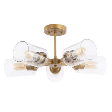 Jaymes 20" Farmhouse Industrial Iron Cylinder LED Semi Flush Mount - JONATHAN Y